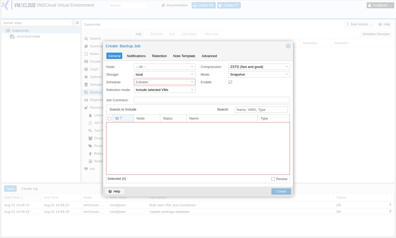 Creating a backup job