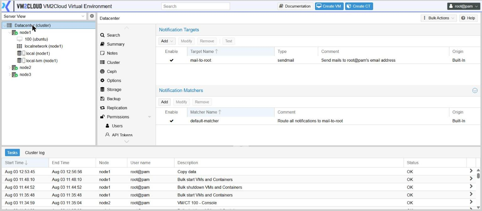 The built-in notification target and matcher
