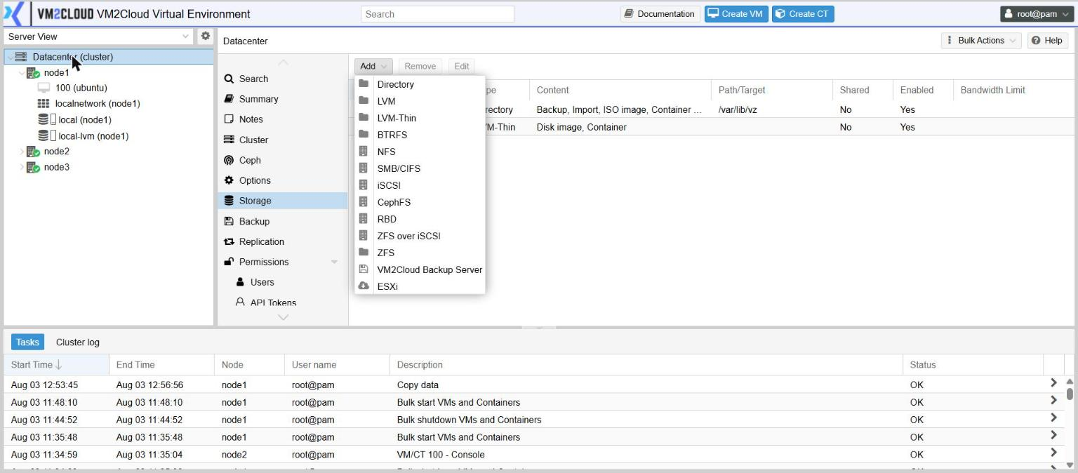 The storage types offered by Add