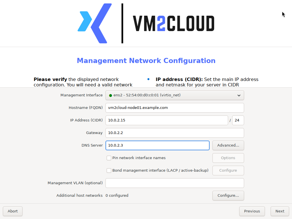 Management network configuration