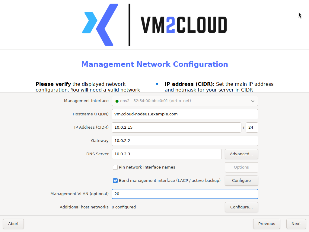 Bond enabled with a management VLAN