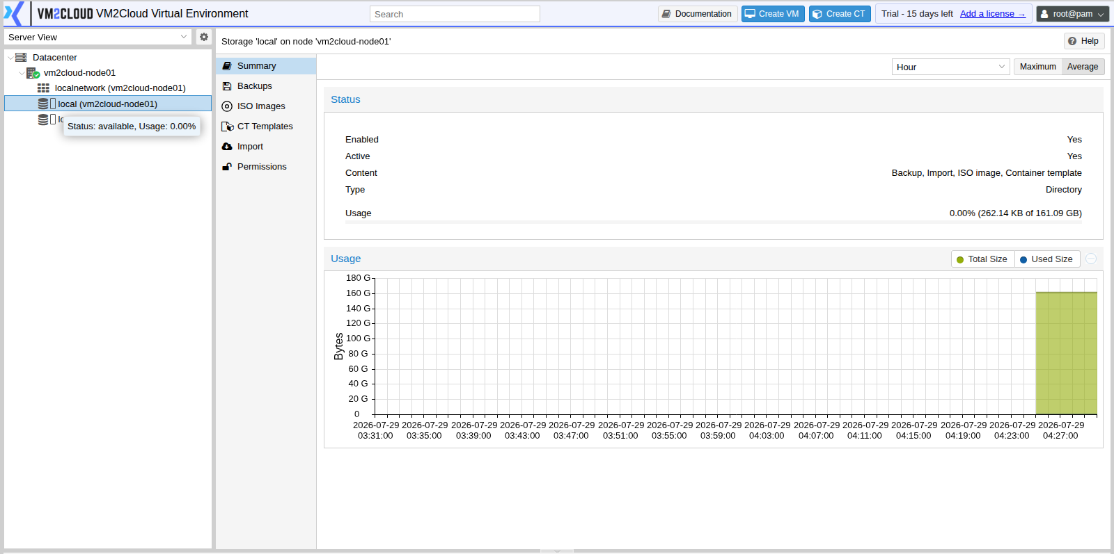 The local storage selected in the Server View